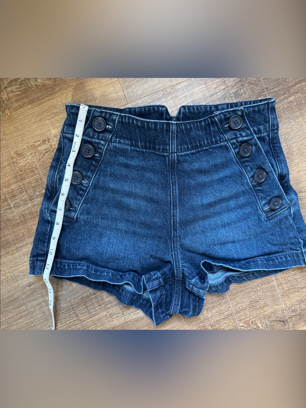 High-Waist Dark Blue Denim Button-Accent Women's Shorts